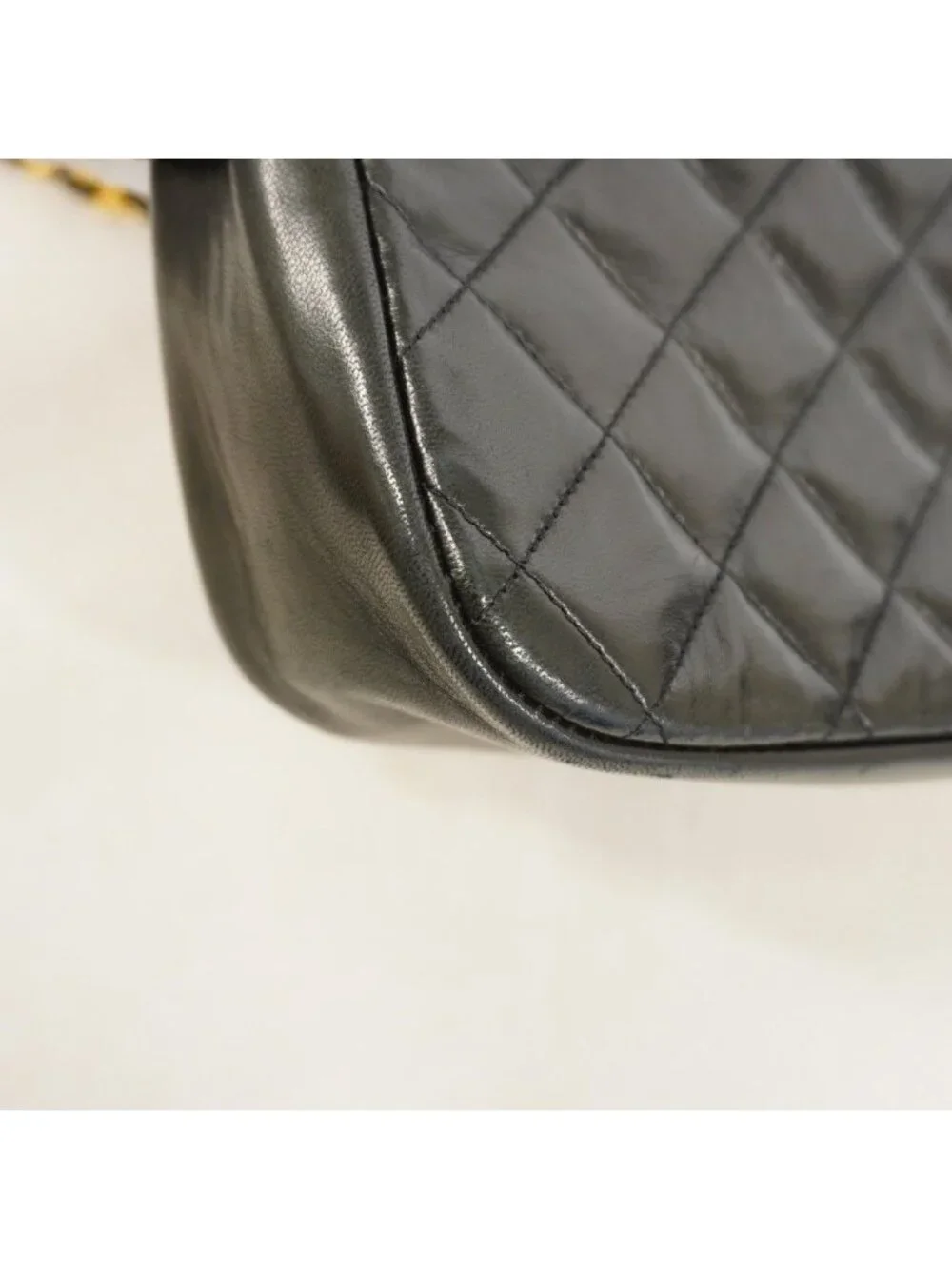 Chanel Shoulder Bag Quilted Lambskin Black Gold